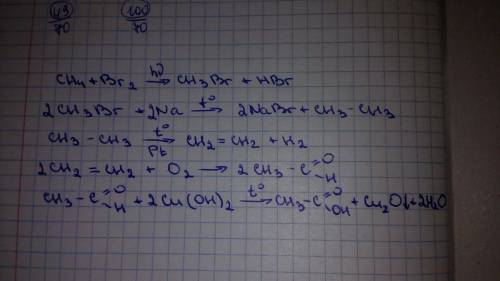 Метан -> (над стрелкой br2) -> x1 -> (над стрелкой na) -> x2 -> этен -> этаналь -&