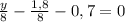 \frac{y}{8} - \frac{1,8}{8} -0,7=0
