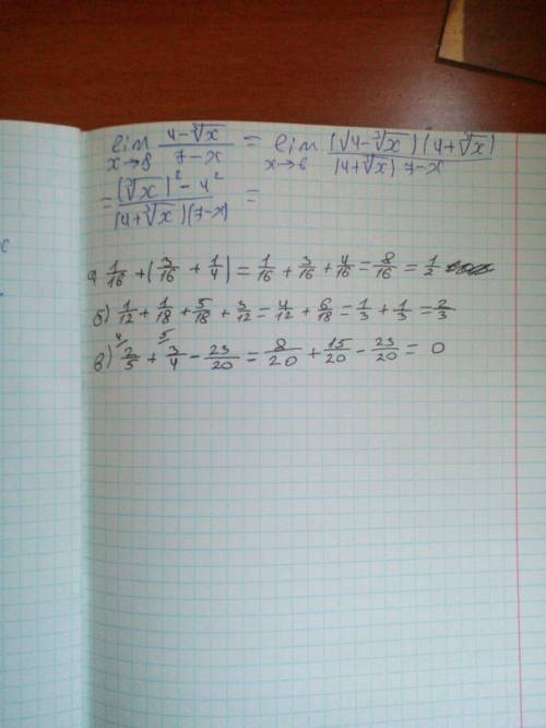 Вычислите: а) 1/16+(3/16+1/4)= б) 1/12+1/18+5/18+3/12= в) 2/5+3/4-23/20=