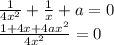 \frac{1}{4x^2}+ \frac{1}{x}+a=0
\\\
\frac{1+4x+4ax^2}{4x^2}=0