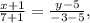 \frac{x+1}{7+1}= \frac{y-5}{-3-5} ,
