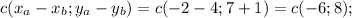 c(x _{a} -x_{b}; y_{a}-y_{b})=c(-2-4; 7+1) = c(-6; 8);
