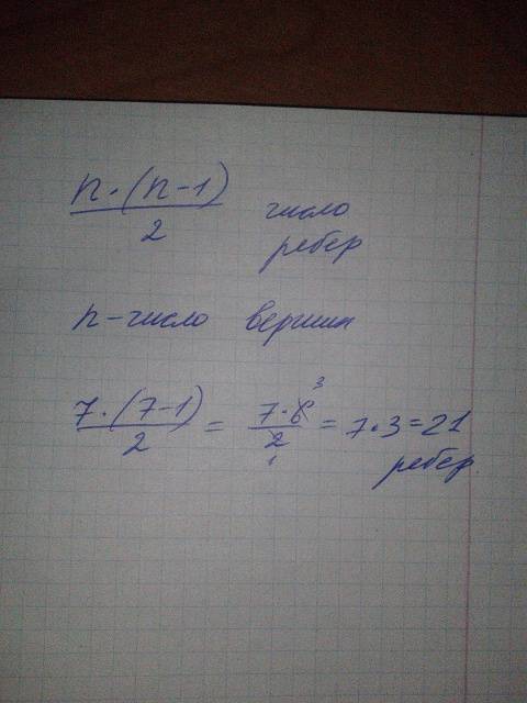 1.2. полный граф имеет 7 вершин, то количество ребер будет равно: а)14; б)21; в)7; г)42.