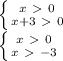 \left \{ {{x\ \textgreater \ 0} \atop {x+3\ \textgreater \ 0}} \right. 

 \left \{ {{x\ \textgreater \ 0} \atop {x\ \textgreater \ -3}} \right.