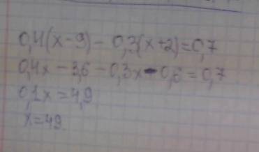 8,7+(13,7-15,,6-20,1) скобки и найти значение выражения 0,4(x-9)-0,3(x+2)=0,7 уравнение за арбуз в 4