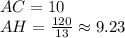 AC = 10 \\ AH = \frac{120}{13} \approx 9.23