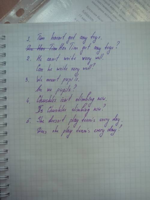 Сделай предложения отрицательными и вопросительными: 1. tim has got many toys. 2. he cfn write very