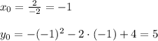 x_0= \frac{2}{-2}=-1\\\\
y_0= -(-1)^2-2\cdot(-1)+4=5
