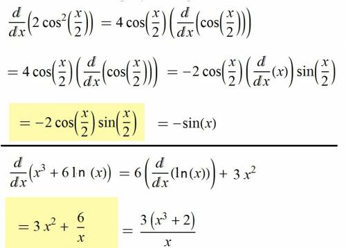 2cos^2*(x/2)= x^3+6lnx= найти производные