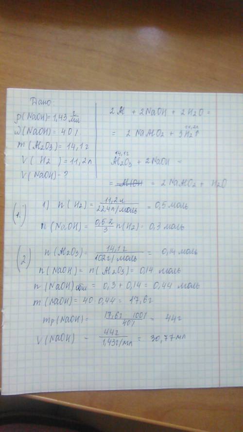 Решите . сколько мл раствора гидроксида натрия ( плотностью 1,43) с массовой долей naoh 40 % требует