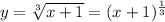 y = \sqrt[3]{x+1} = (x+1)^{ \frac{1}{3}}
