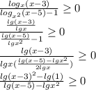 \frac{log_x(x-3)}{log_{x^2}(x-5)-1} \geq 0 \\ 
 \frac{ \frac{lg(x-3)}{lgx} }{ \frac{lg(x-5)}{lgx^2}-1 } \geq 0 \\ 
 \frac{lg(x-3)}{lgx( \frac{lg(x-5)-lgx^2}{2lgx}) } \geq 0 \\ 
 \frac{lg(x-3)^2-lg(1)}{lg(x-5)-lgx^2} \geq 0 \\ 
