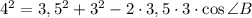 4^2 = 3,5^2 + 3^2 - 2 \cdot 3,5 \cdot 3 \cdot \cos \angle B
