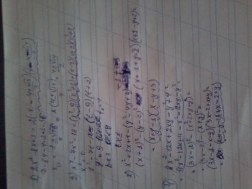 Разложите на множители: 1)2x^2-8x+1 2)x^4-7x^2-18 3)x^2+2x-y^2+4y-3 4)8x^2-12x+2xy-y^2+4