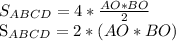 S_{ABCD} =4* \frac{AO*BO}{2} 


 S_{ABCD}=2*(AO*BO)