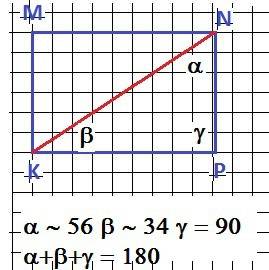 Постройте прямоугольник mnpk со сторонами mn=4,5 см и np=3 см. постройте отрезок kn. измерьте углы т