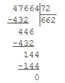 47664: 72= 94 ·57= 12882: 19= 1809·563= 321648: 24= 4001·437= писать в столбик