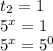 t_{2}=1

 5^{x}=1

 5^{x}=5^{0}