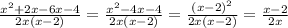 \frac { x^2+2x - 6x-4}{2x(x-2)} = \frac { x^2 - 4x-4}{2x(x-2)} = \frac { (x-2)^2}{2x(x-2)} = \frac { x - 2}{2x} 



