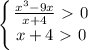 \displaystyle \left \{ {{ \frac{x^3-9x}{x+4}\ \textgreater \ 0 } \atop {x+4\ \textgreater \ 0}} \right. 


