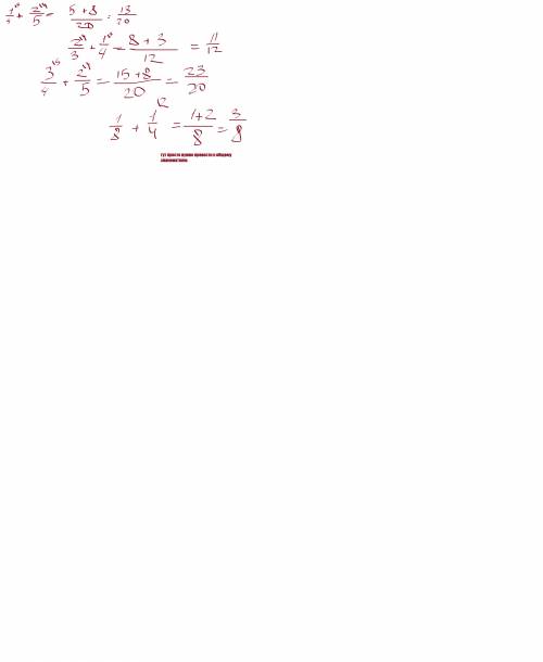 Сложите дроби 1/4+2/5 2/3+1/4 3/4+2/5 1/8+1/4