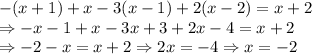 -(x+1)+x-3(x-1)+2(x-2)=x+2 \\\Rightarrow -x-1+x-3x+3+2x-4=x+2\\\Rightarrow
-2-x=x+2 \Rightarrow 2x=-4 \Rightarrow x=-2