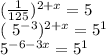 ( \frac{1}{125} ) ^{2+x}=5 

( 5^{-3} ) ^{2+x} = 5^{1} 


 5^{-6-3x}= 5^{1}