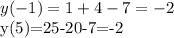 y(-1)=1+4-7=-2

y(5)=25-20-7=-2
