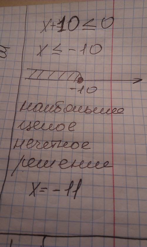 Найдите наибольшее решение неравенства x+10 меньше либо равно 0,являющееся целым нечётным числом