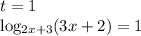 t=1

 log_{2x+3}(3x+2)=1