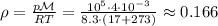 \rho = \frac{p\mathcal{M}}{RT} = \frac{10^5\cdot4\cdot{10}^{-3}}{8.3\cdot(17+273)} \approx 0.166
