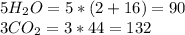 5H _{2}O=5*(2+16)=90 \\
3CO_{2}= 3*44=132