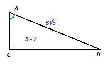 Втреугольнике abc угол c равен 90 градусов.ab=3 корня из 5, sin a=2\корень из 5.найдите площадь треу