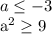 \displaystyle a \leq -3

a^2 \geq 9
