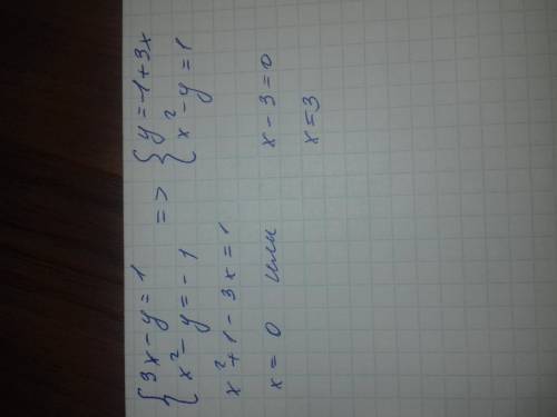 Решить систему уравнения 3x-y=1 x^2-y=-1 фигурные скобочки