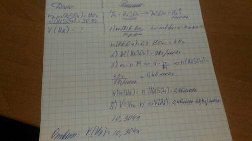 Какой объём газа выделится при взаимодействии цинка со 150 граммами 30%-го раствора серной кислоты?