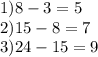 1)8-3=5\\
2)15-8=7\\
3)24-15=9\\