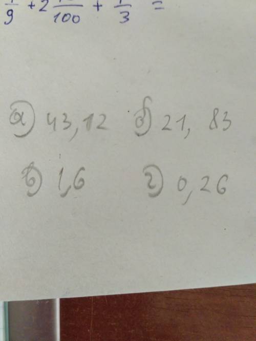 Что больше: а) 43,05 или 43,12. б) 21,83 или 20,83. в) 1,6 или 1,539. г) 0,26 или 0,278