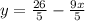 y= \frac{26}{5} - \frac{9x}{5}

