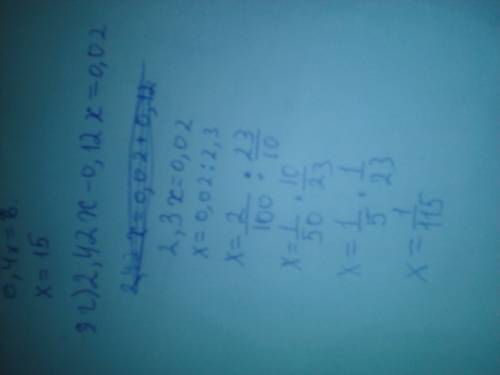 Решите уравнения a)7/8x+3/8=-5/8 б)1/4x+5/8=3/4 в)0.4x-3.2=2.8 г)2.42x-0.12x=0.02