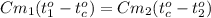 Cm_1(t_1^o-t_c^o)=Cm_2(t_c^o-t_2^o)
