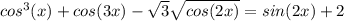 cos^{3}(x)+cos(3x)- \sqrt{3} \sqrt{cos(2x)}=sin(2x)+2

