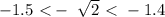 -1.5\ \textless-\ \sqrt{2}\ \textless \ -1.4

