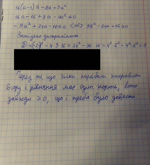 Доведіть нерівність 16(а-1) ≤ -8а+9а²