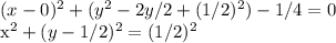 (x-0)^2+(y^2-2y/2+(1/2)^2)-1/4=0

x^2+(y-1/2)^2=(1/2)^2