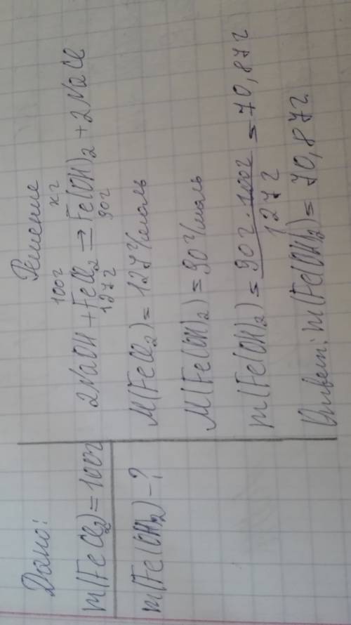 Определить массу осадка который образуется при взаимодействии fecl с массой 100 гр. и naoh