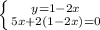 \left \{ {{y=1-2x} \atop {5x+2(1-2x)=0}} \right. 
