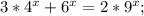 3*4^x+6^x=2*9^x; \\ 
