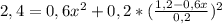 2,4 = 0,6 x^{2} + 0,2 * (\frac{1,2 - 0,6 x}{0,2})^2

