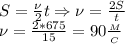 S= \frac{\nu}{2}t\Rightarrow \nu= \frac{2S}{t}\\
\nu= \frac{2*675}{15}=90 \frac{_M}{_C}